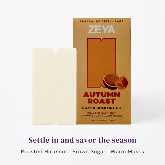 Zeya Autumn Roast fragrance refill card packaging on a white background