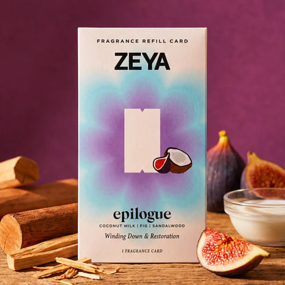 ZEYA Epilogue fragrance card refill with sandalwood, fig, coconut milk notes