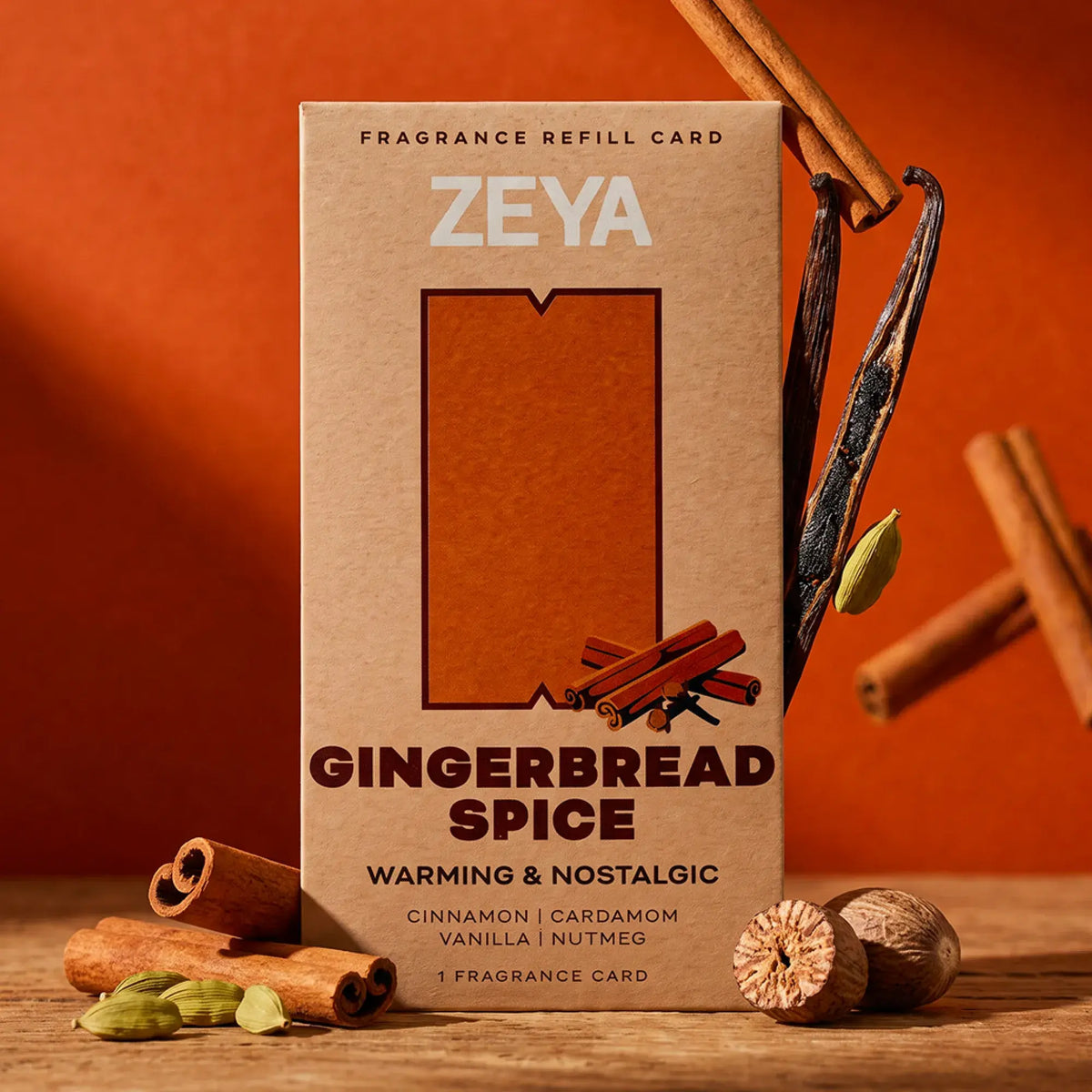 ZEYA Gingerbread Spice fragrance card refill with cinnamon, ginger, vanilla notes