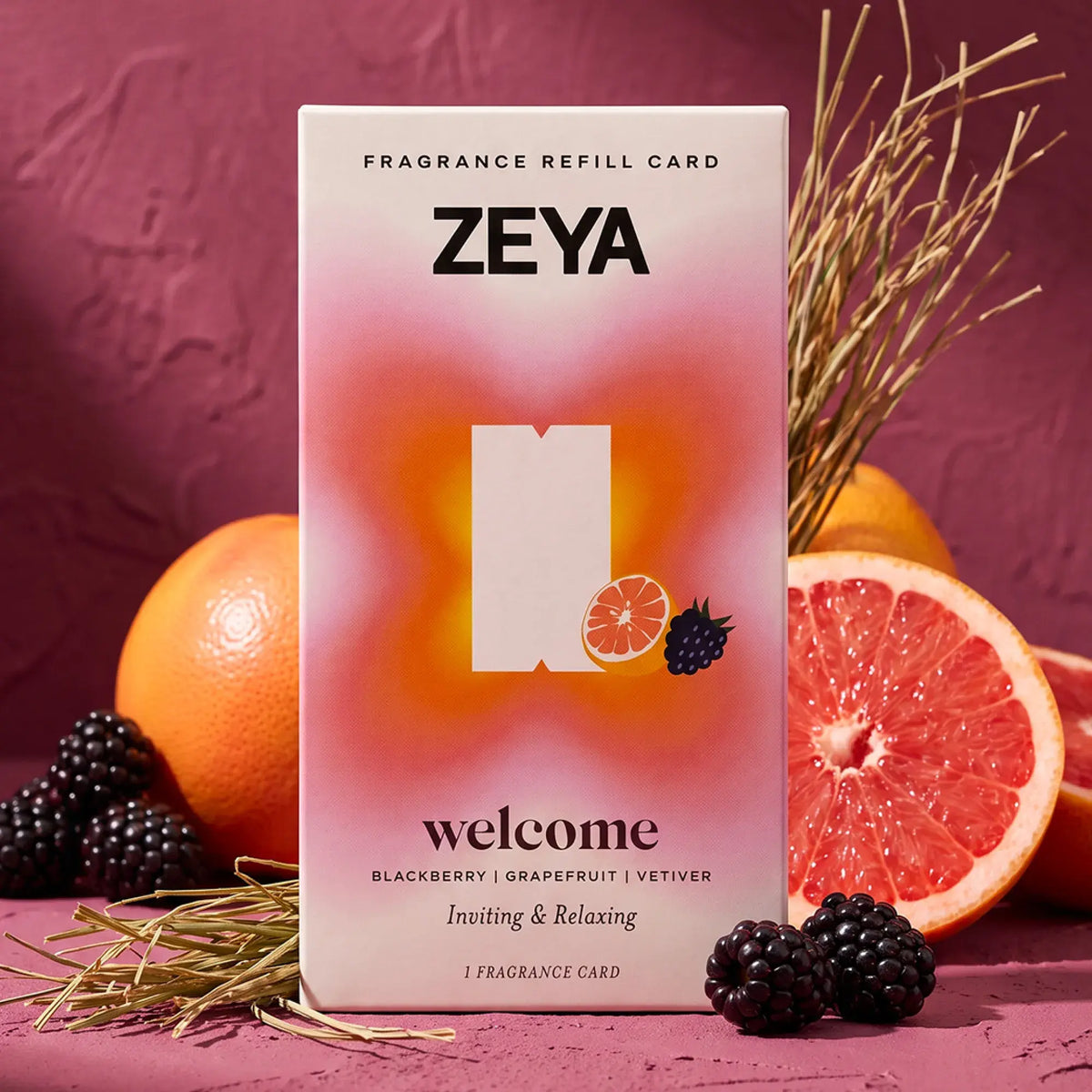 ZEYA Welcome fragrance card refill with blackberry, grapefruit, vetiver notes